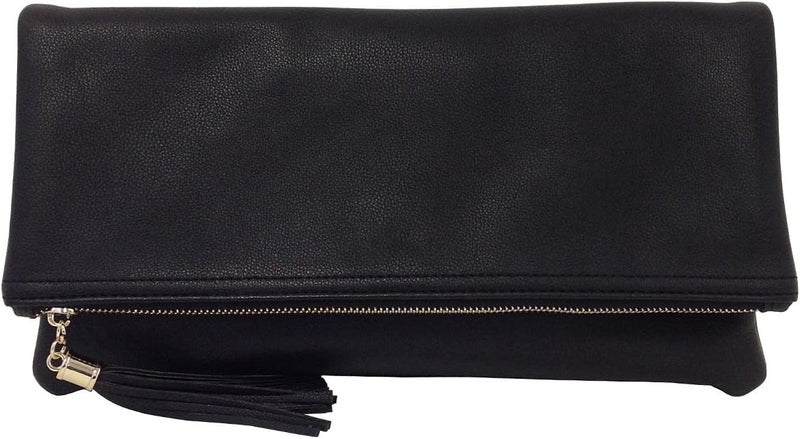 JNB Women's Faux Leather Zipper Foldover Clutch Purse with Tassel - Image 1